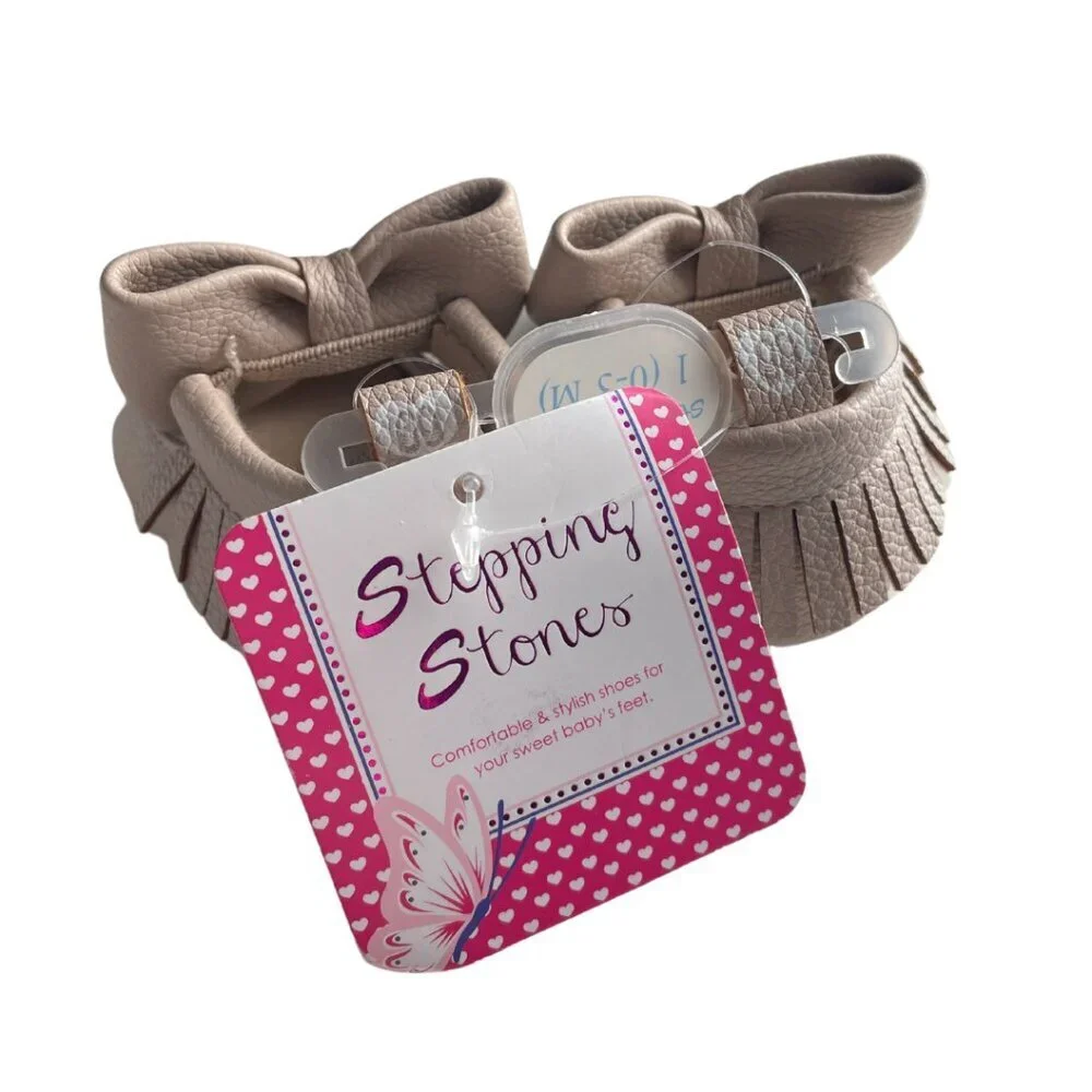 Stepping Stones Crib Shoes with bow & fringe moccasin Infant size1 (0-3mos) pink